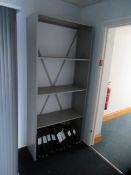2x 4 tier metal shelf units and a tambour fronted cabinet