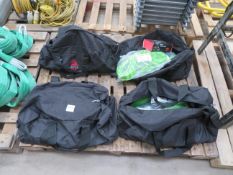 Qty of various ropes, slings and Slyfer safety line travellers to 4 hold-alls- note each bag contain
