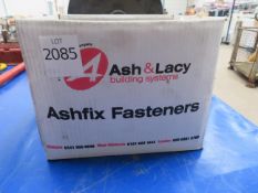 Pallet banding on dispenser with box of Ashfix fasteners