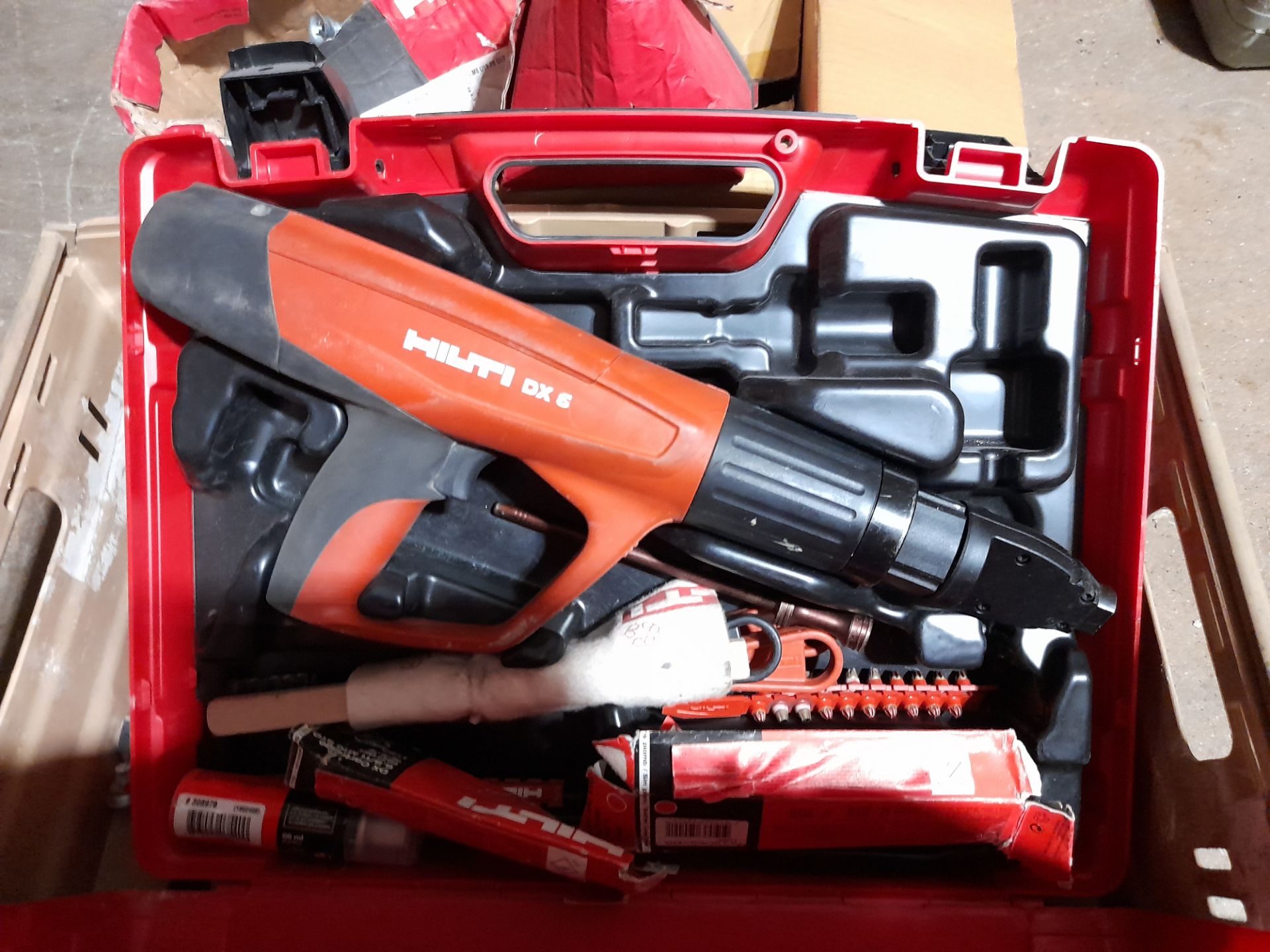 Hilti DX5 nail gun to case, with tray of Hilti consumables - Image 2 of 4