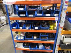 Single bay boltless shelving and contents various lugs and electrical components