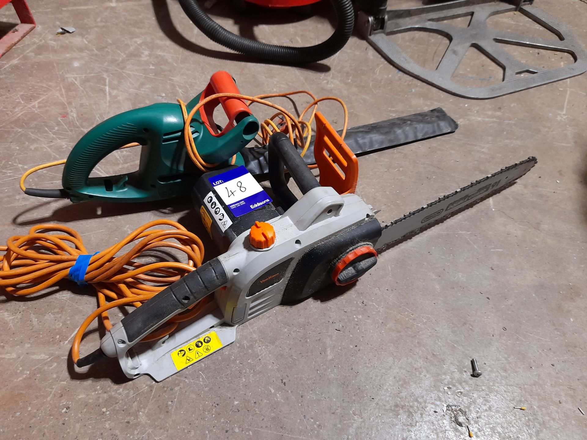 Vonhaus chainsaw, with Black & Decker hedge trimmer