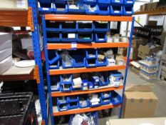 Single bay boltless shelving and contents of various fixtures