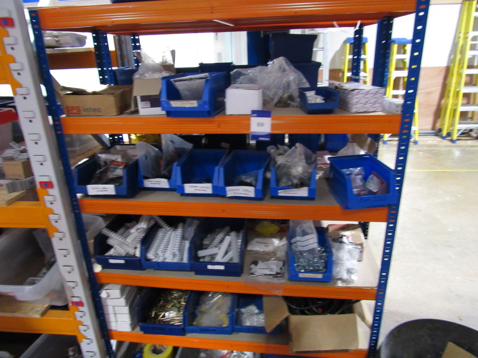 Single bay boltless shelving and contents grommets, conduits etc