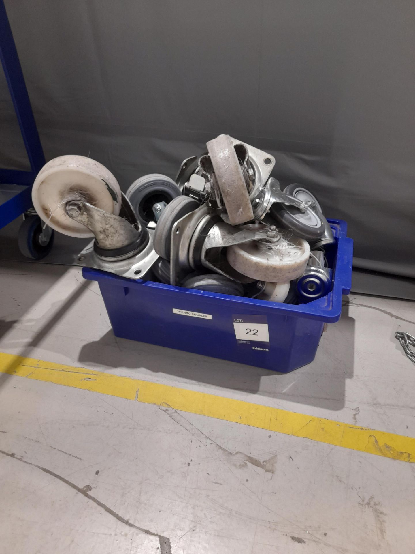 Box of various used castors/wheels etc.