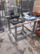 Heavy duty wood topped mobile worktable, approx. 1000mm x 1000mm
