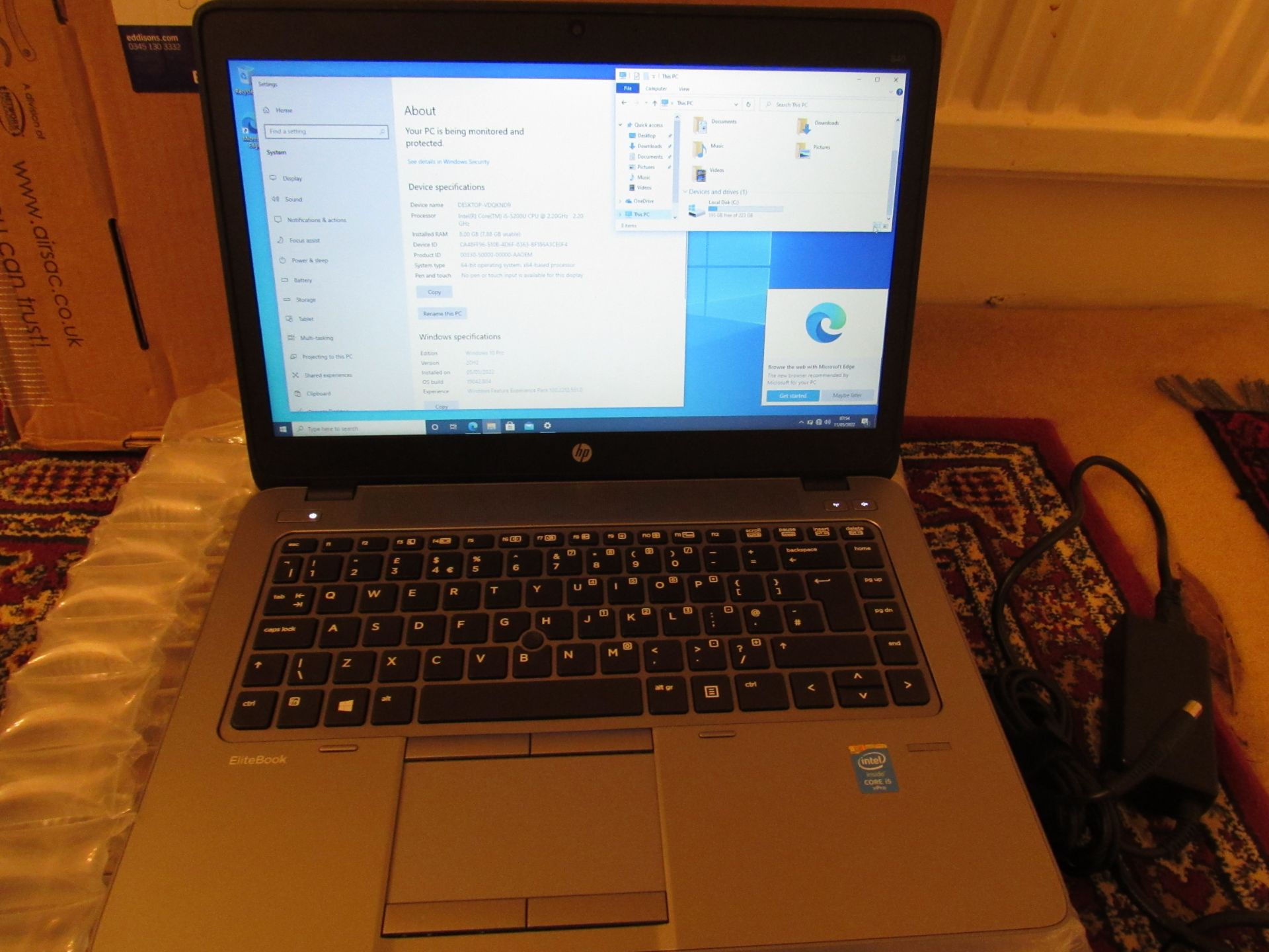 HP Elitebook 840 Laptop, Intel® Core™ i5-5200U CPU @ 2.20 GHz, 8GB Installed RAM, Windows 10 Pro, - Image 5 of 11