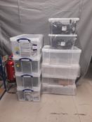 8 - Various 64L & 50L 'Really Useful Boxes' plastic crates, with 2 - Wham boxes, as photographed,