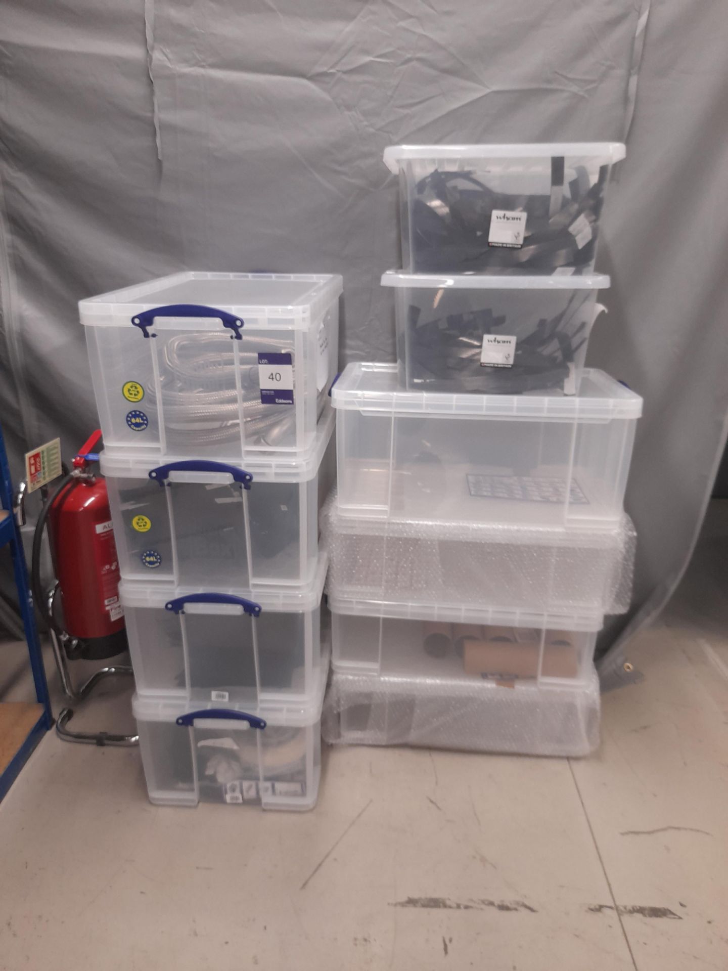 8 - Various 64L & 50L 'Really Useful Boxes' plastic crates, with 2 - Wham boxes, as photographed,