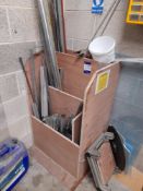 Wooden rack with contents of profile etc., and Wall mounted rack with various metal profile,