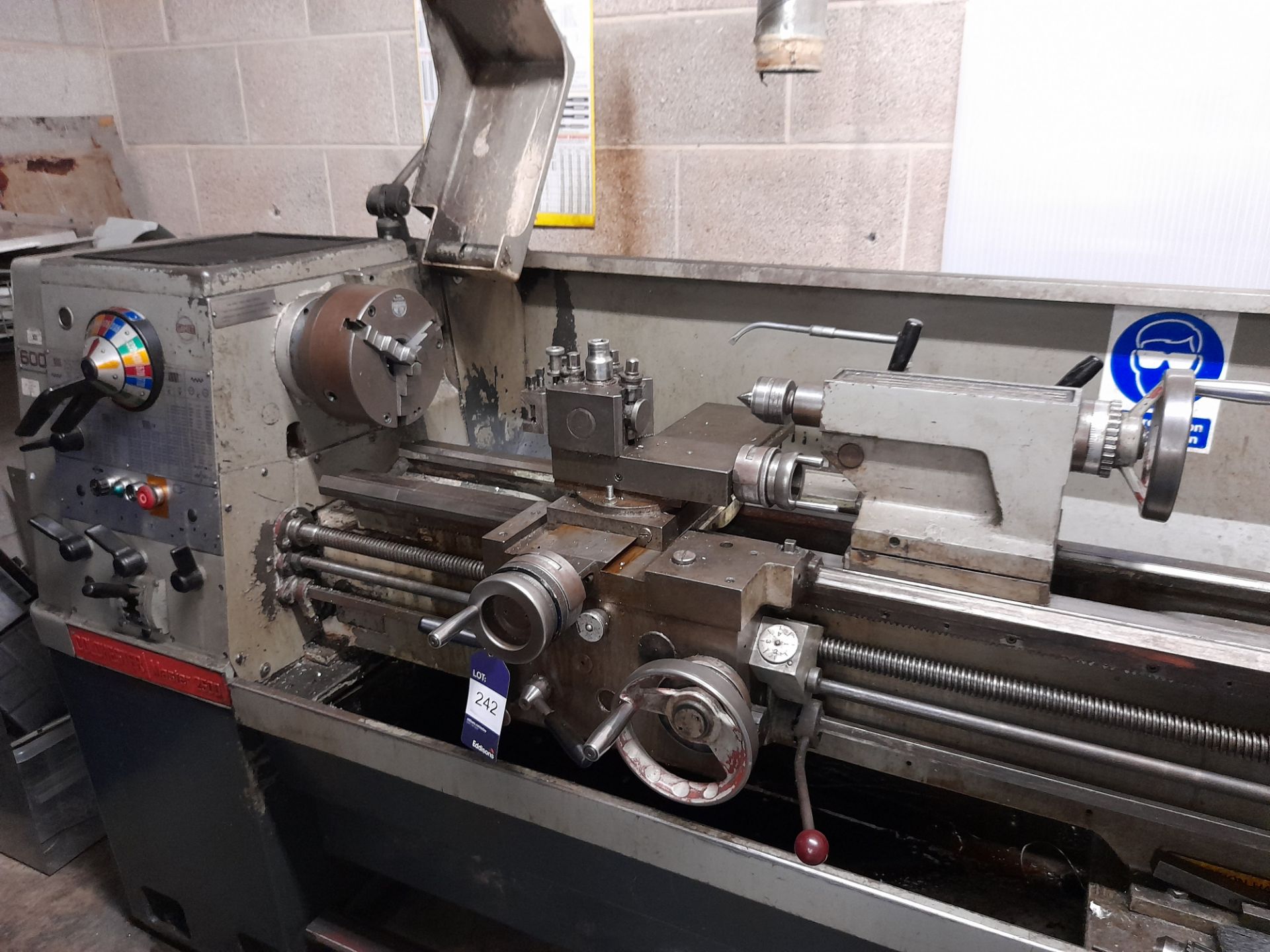 Colchester Master 2500 lathe, with wall mounted tool/chuck holder and contents (Please note that - Image 3 of 4