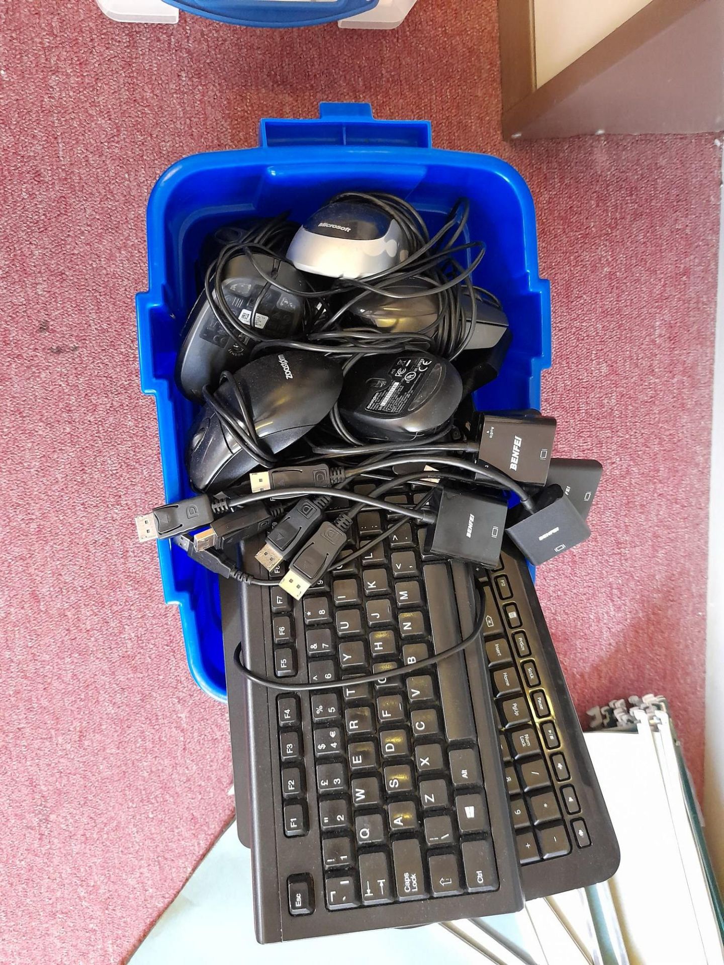 Box containing various wireless and wired keyboards & mice and approx. 6 Benfri adaptors - Image 2 of 2