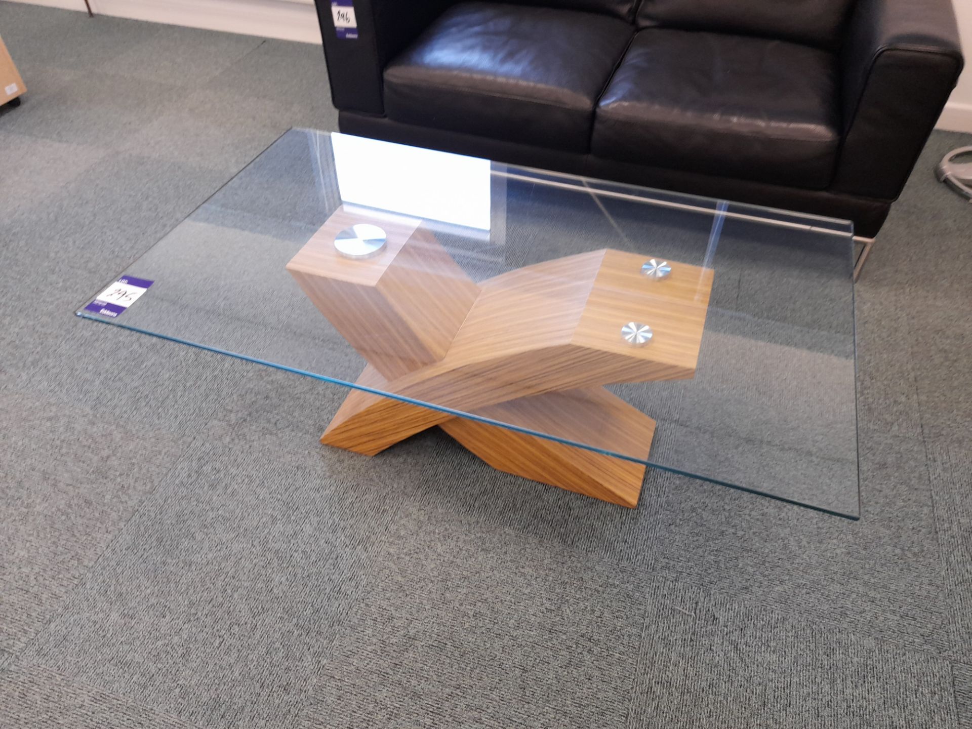 Contemporary glass topped coffee table, 1200mm x 700mm