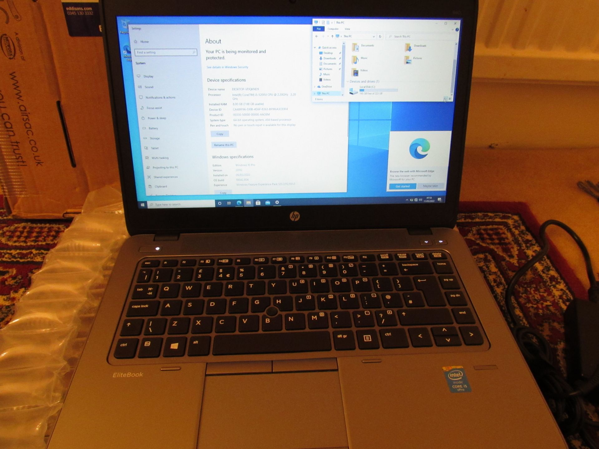 HP Elitebook 840 Laptop, Intel® Core™ i5-5200U CPU @ 2.20 GHz, 8GB Installed RAM, Windows 10 Pro, - Image 2 of 11