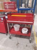 Unbranded two-tier single drawer tool trolley, with contents