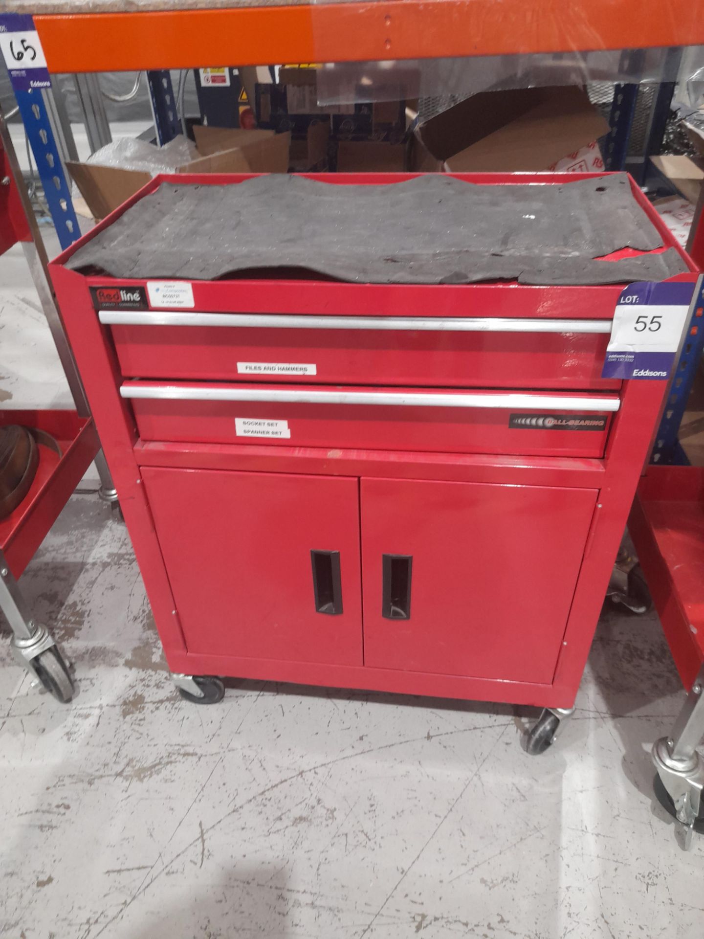 Redline double door, two drawer mobile tool chest, with contents