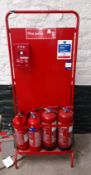 Mobile fire point with fire alarm and 4 x various fire extinguishers