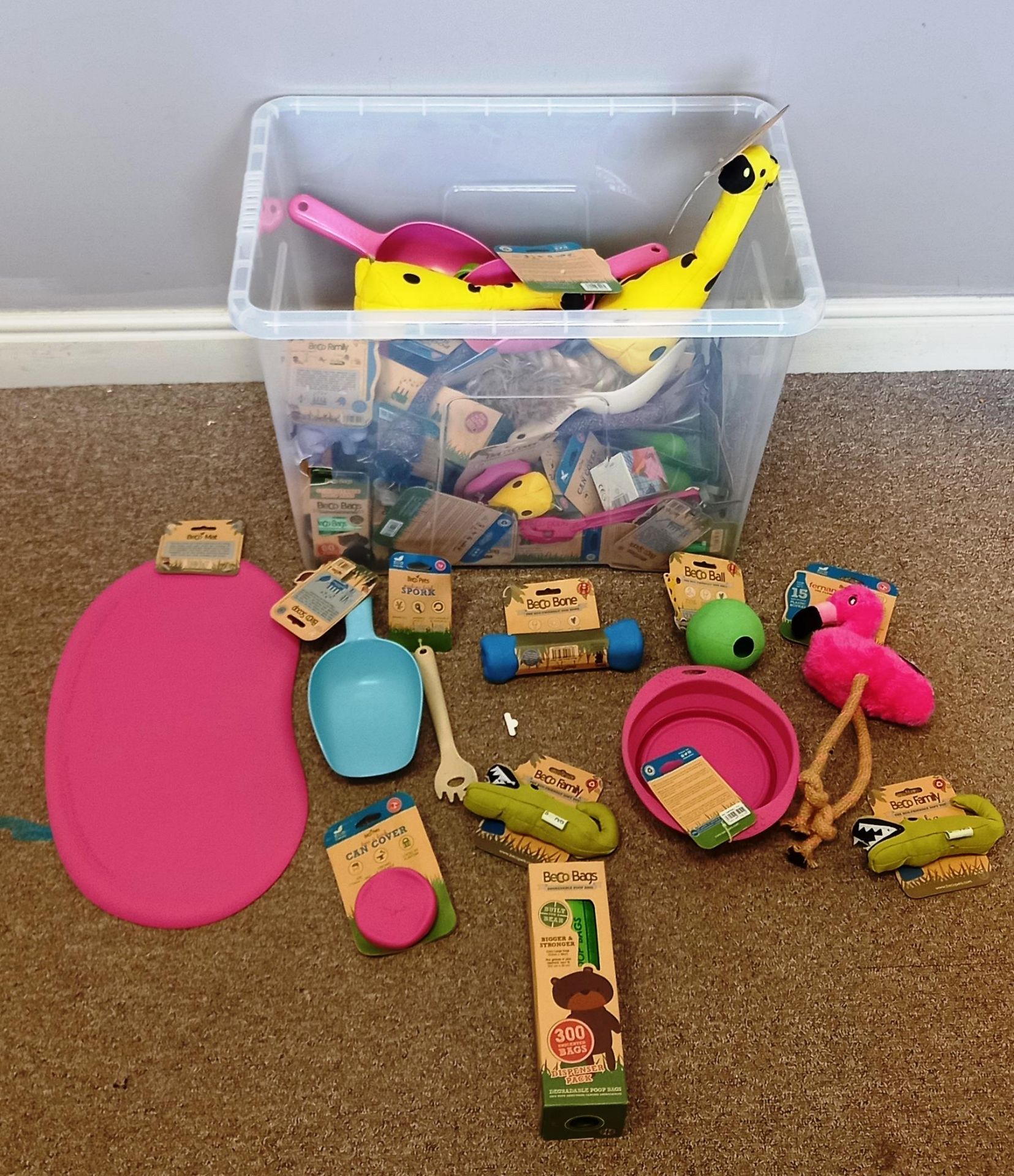 Various Beco Dog Toys & Accessories, Approx. 80 items. Items to include Chew Toys, Cuddly Toys,