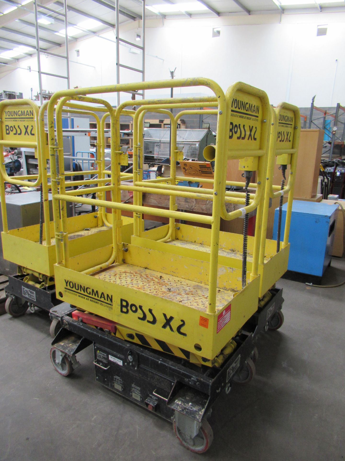 A Youngman Boss X2 Scissor Lift S/N 21017 YOM 2010. Please note there is a £10 plus VAT Lift out fee