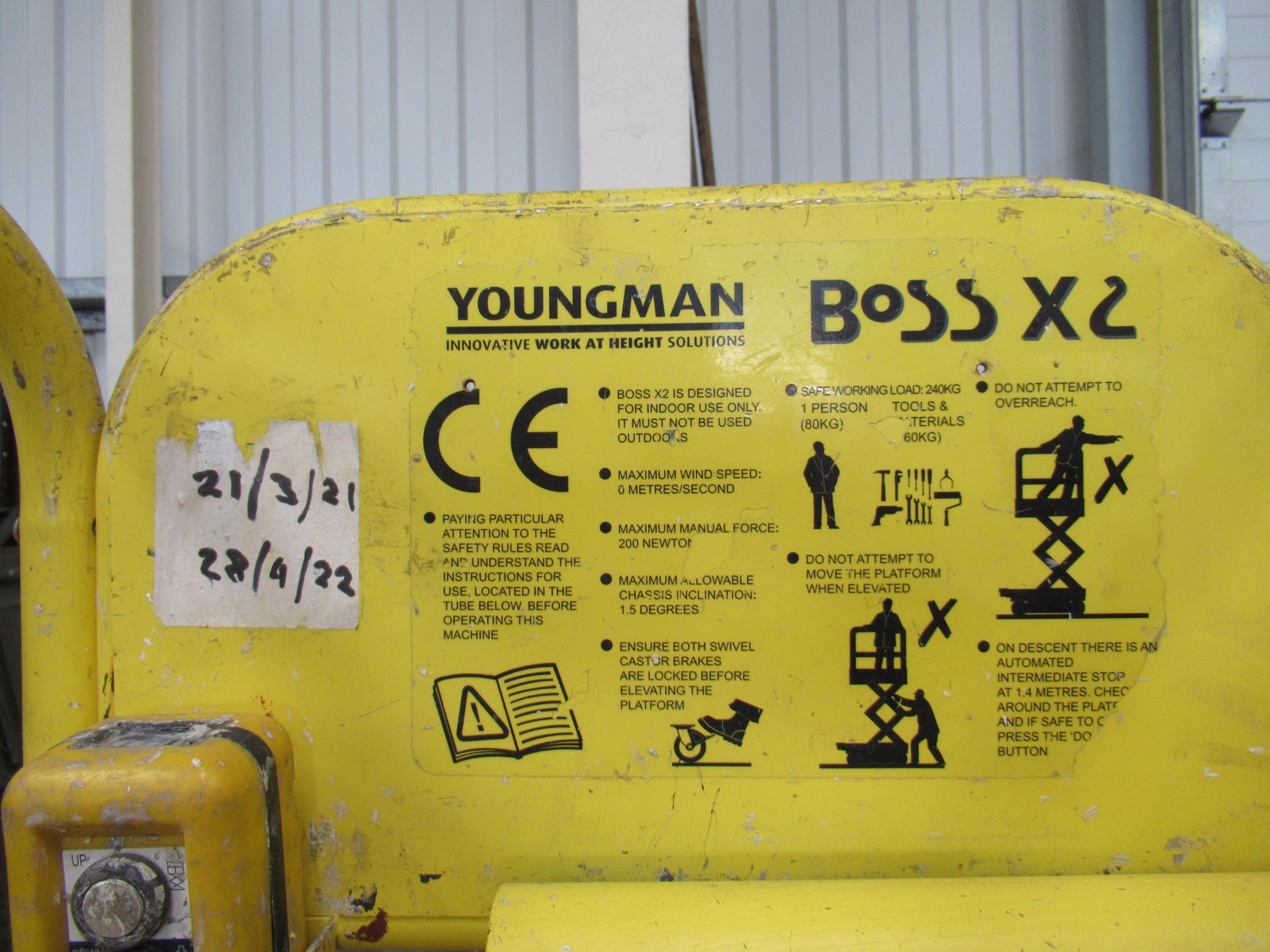 A Youngman Boss X2 Scissor Lift S/N 21017 YOM 2010. Please note there is a £10 plus VAT Lift out fee - Image 3 of 4