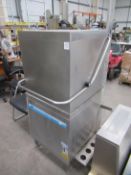 A Meiko DV-80-2 Stainless Steel Glass Washer, with overhead extraction unit and water softner. Pleas