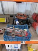 Welding equipment including gloves, gauges, clips, also three headed torch