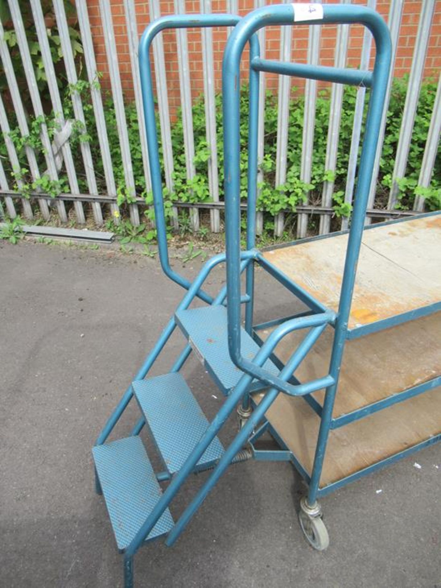 A 3 tier trolley with pull out steps and 2x metal framed tables - Image 3 of 3