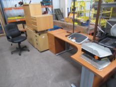 A Qty of Office furniture to include Desk and Pedestall, 6 x chairs and other furniture