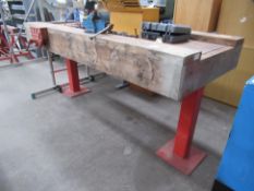 A Carpenters Workbench on Metal Legs. Please note there is a £10 plus VAT Lift out fee on this lot