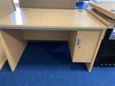 Single Pedestal Desk (1150mm x 800mm) & 4 x Tables (1200 x 800mm) Please note this lot is located at