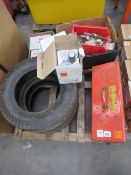 A mixed pallet to contain 2 x Multi Trac C1Z 27 x 8.50-15NHS Titan Tyres, Pipe Bungs, Regulators etc