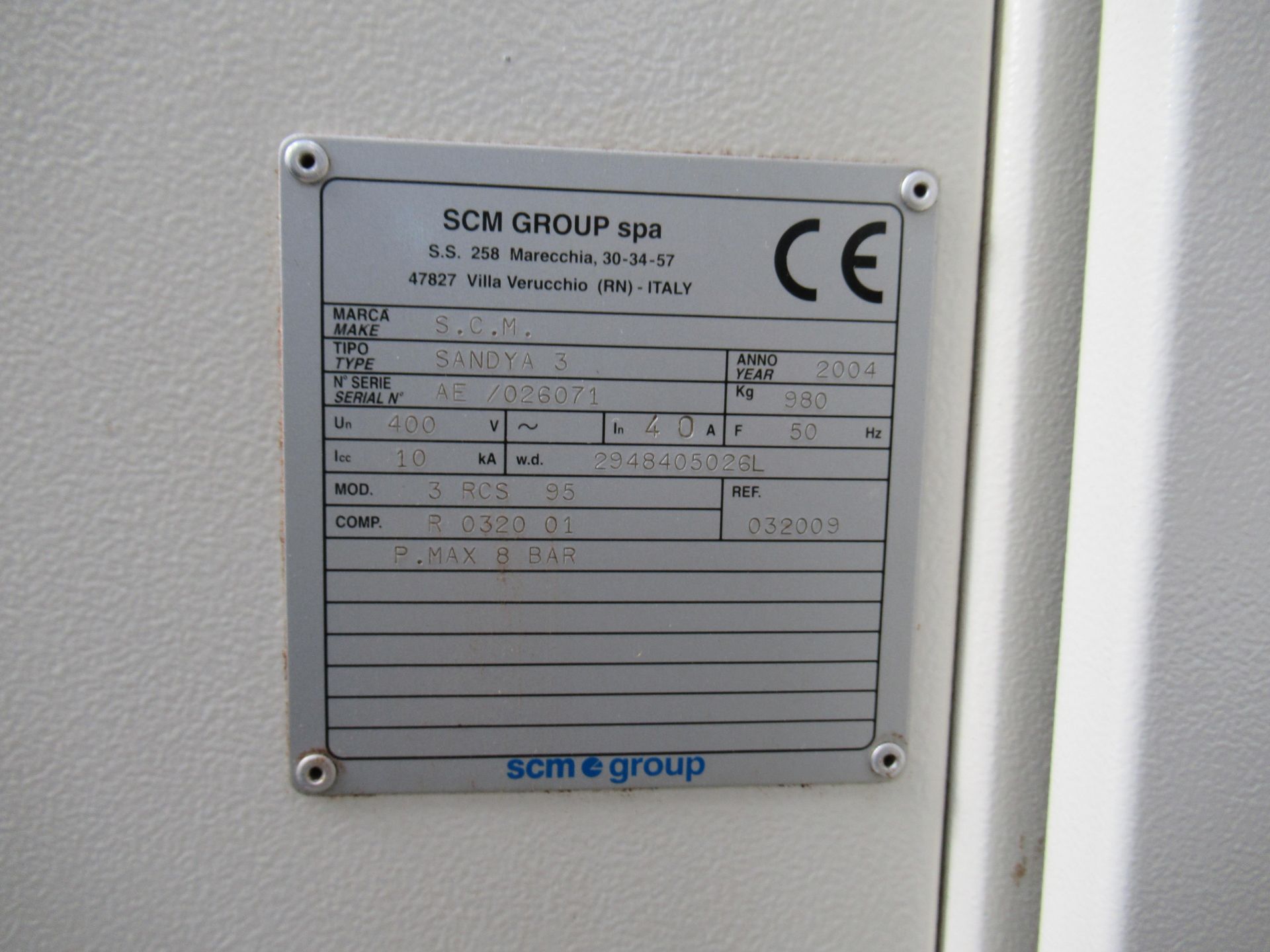 SCM Sandya 3 belt Sander S/N AE/026071, YOM 2004, 400V, 50HZ. Please note there is a £10 plus VAT Li - Image 4 of 4