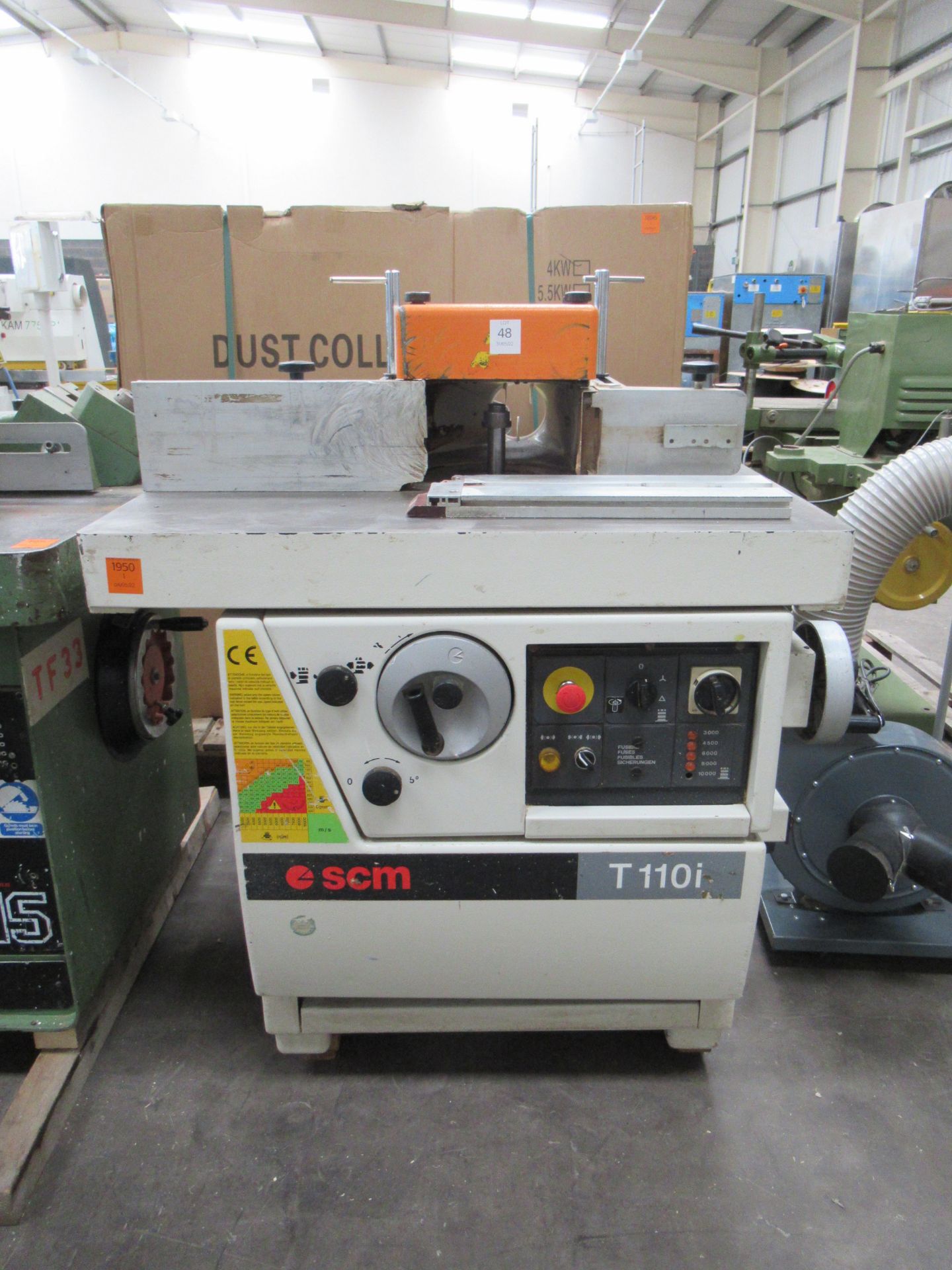 SCM T110i Spindle Moulder S/N AB/147147, YOM:2001, 3PH. Please note there is a £15 plus VAT Lift Out