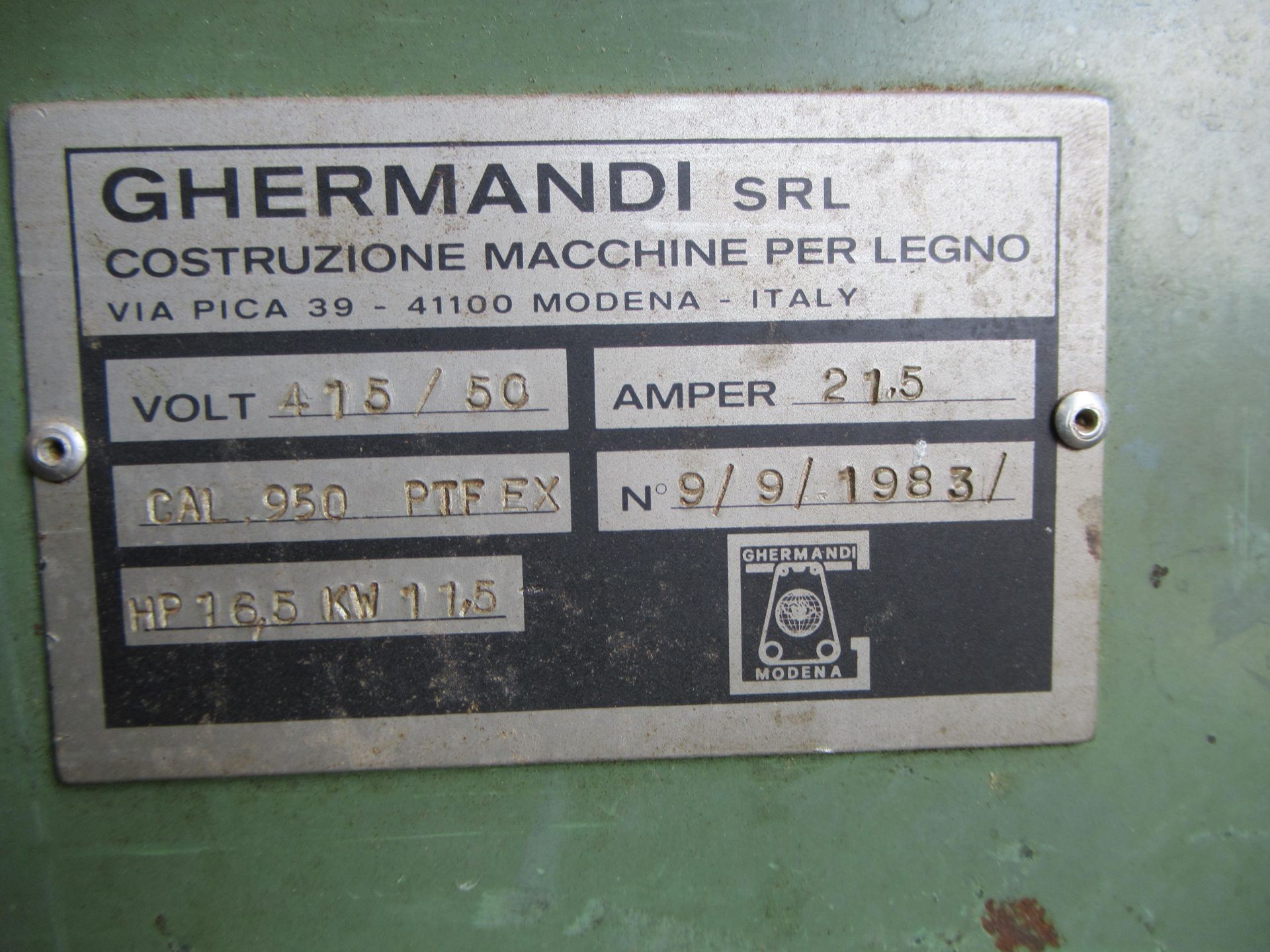 Ghermandi Modena CLG1NT950 Belt Sander, 415V. Please note there is a £20 plus VAT Lift Out Fee on th - Image 6 of 7