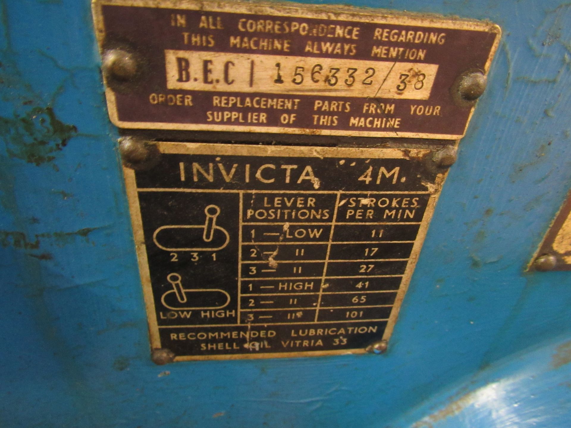 Invicta 4M Shaping Machine Serial Number 156332/38 - Image 4 of 4