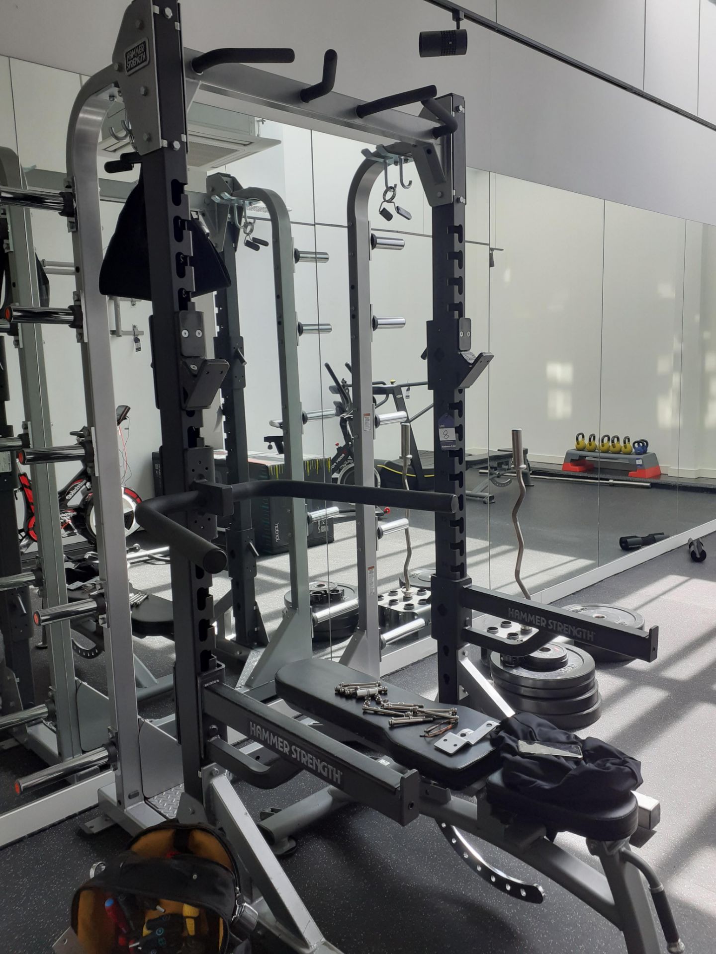 Hammer Strength Elite Squat Rack wit Lat Pull(EXCLUDES WEIGHTS) & Jordan Bench