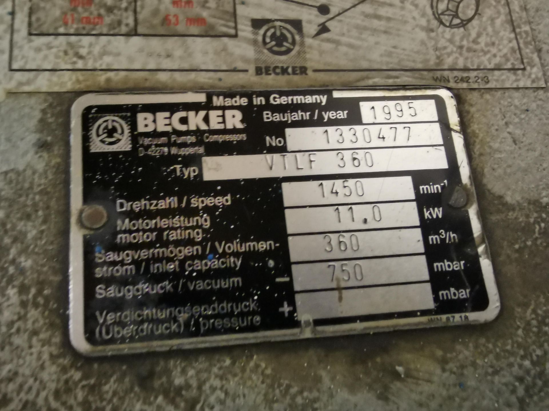 Becker VTLF 360 Vacuum Pump - Image 3 of 3