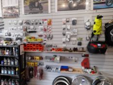 Large quantity of assorted motorbike sundries, to display, to include chain adjusters, water pump