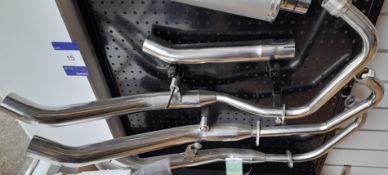3 x Assorted stainless steel downpipes, to display stand