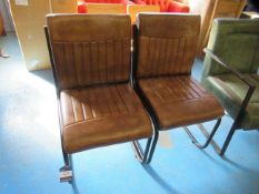 2x Leather antique style cantilever chairs