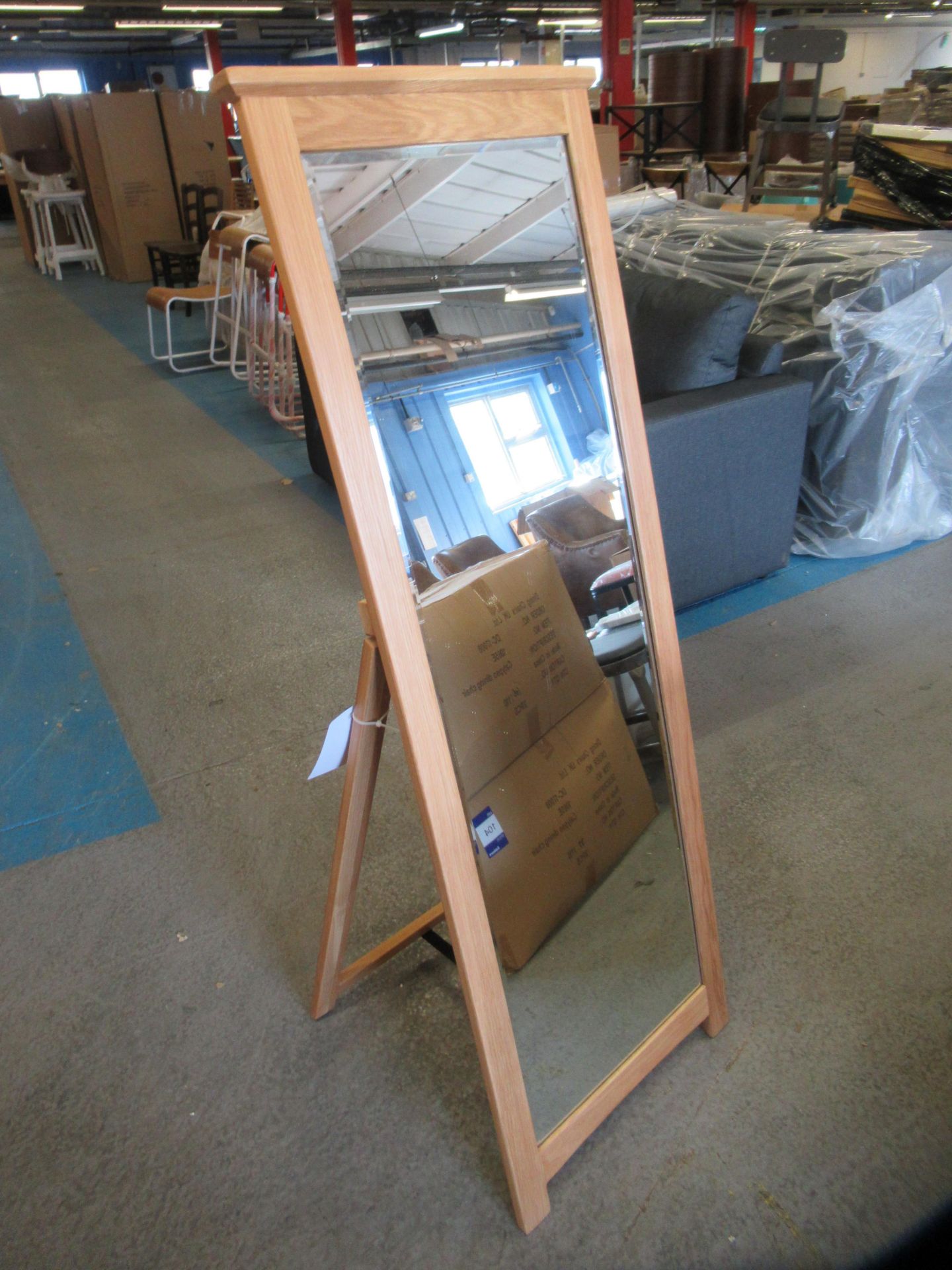 2 x Oak Effect Floor Standing Mirrors (1490mm x550mm) -Boxed