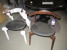 2 x Wide Leather and Wood Side Chairs