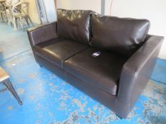 Leather effect 2 seater sofa with wood feet