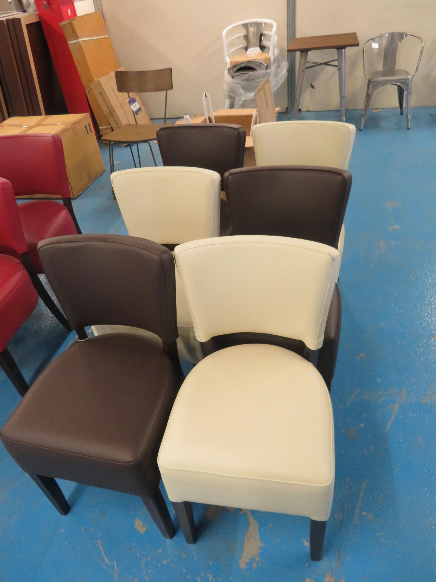 6x Faux leather standard side chair (3x Brown, 3x Cream)