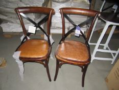 2 x Leather Seated Wooden Frames Chairs