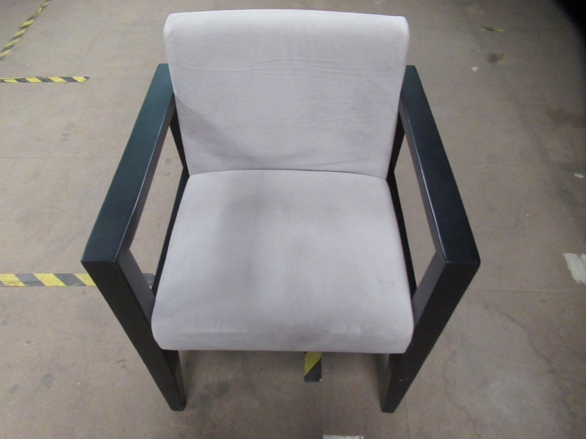 4 x Black Wooden Framed Grey Upholstered Dining Chairs