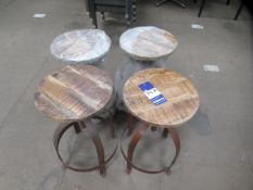 4 x Metal Framed Rustic Look Stools with wooden circluar seats