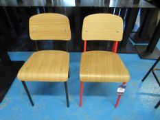 2 x Wooded Effect and Metal Chairs (1 x Red, 1 x Black)