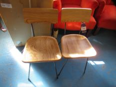2x Oak effect and wire A occasional chairs- stackable