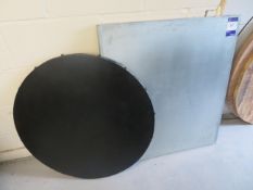 2x metal table tops- The Steel (820 x 820mm)- will fit on lots 67-71. The Black (800mm diameter) has